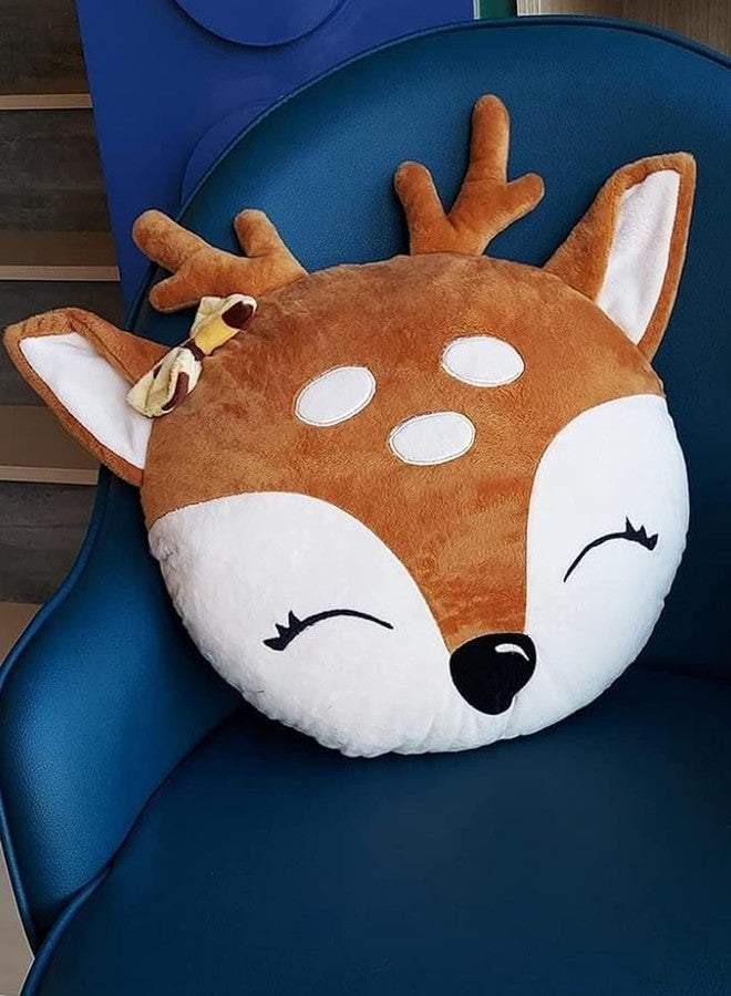 Tickles Deer Face Cushion Soft Plush Pillow for Kids Boys & Girls Home & Car Decoration (Color: Cream Size: 36 cm) - Image 1